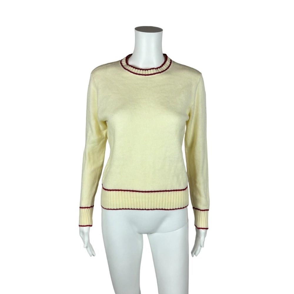 Vintage 70s Striped Sweater Red Stripes Cream Collegiate Pullover